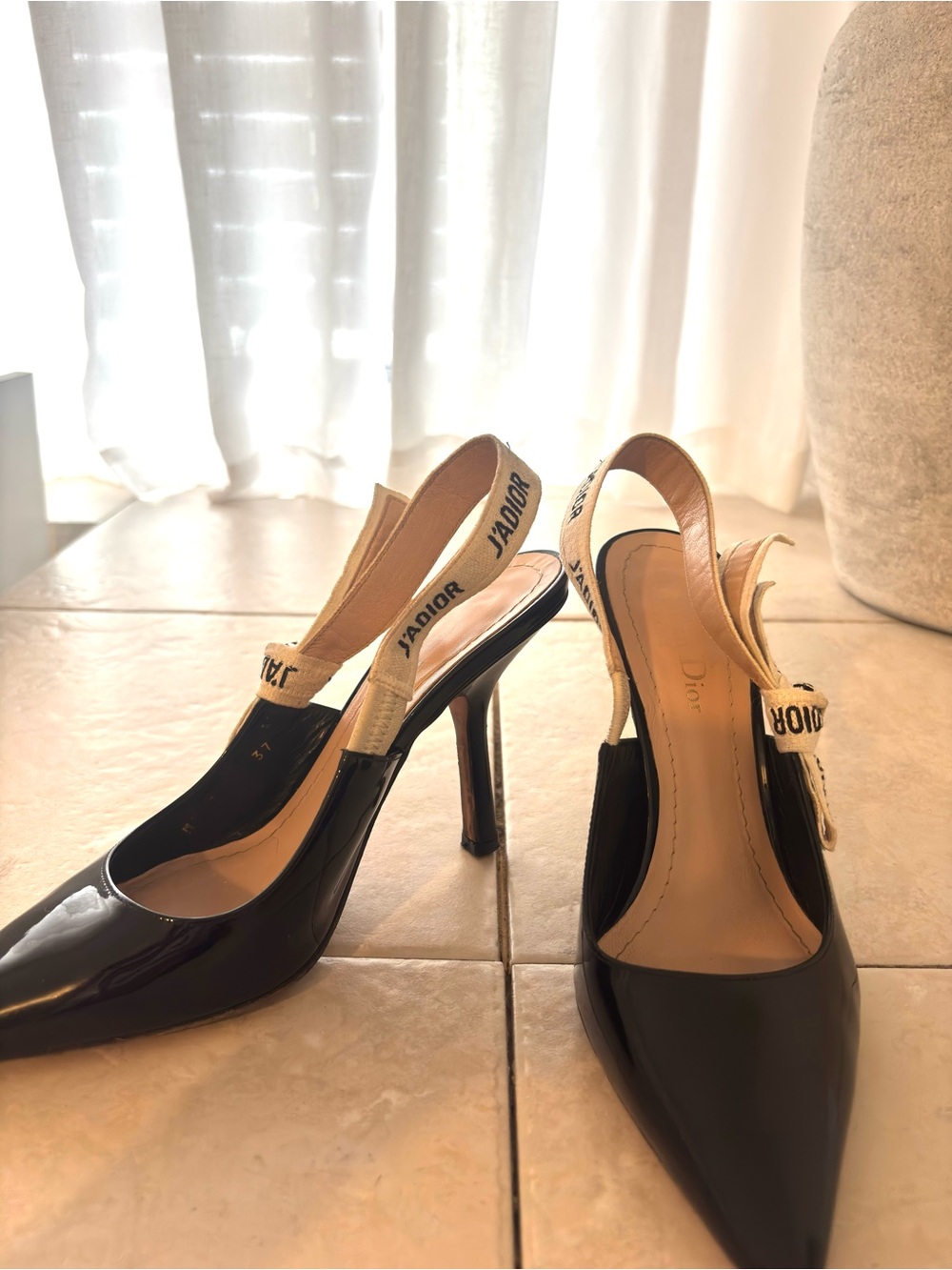 LIKE NEW Dior Black Patent Leather Slingback Pumps with J'Adior Strap
